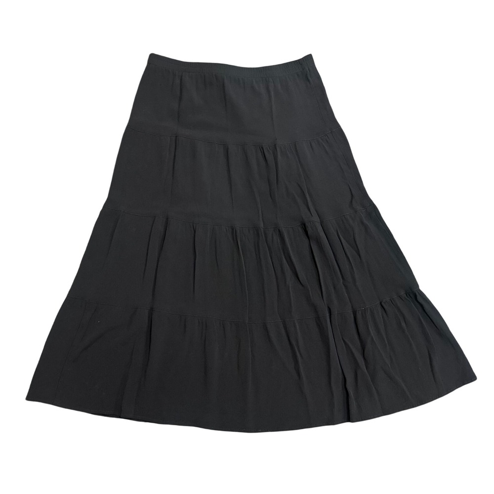 Carole Little Black Tiered Midi Skirt Vintage Boho Elastic Waist Women Size 16